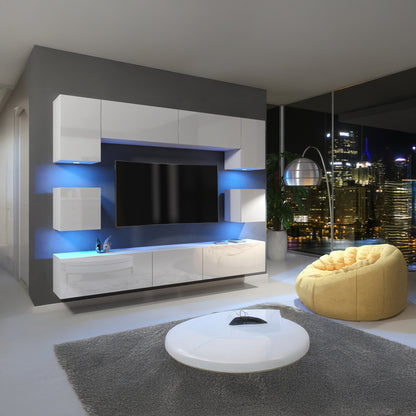 Wall Unit – High Gloss Doors – Free LED Lighting – Floating TV Cabinet Set – NOVA