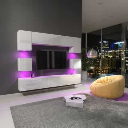 Wall Unit – High Gloss Doors – Free LED Lighting – Floating TV Cabinet Set – NOVA