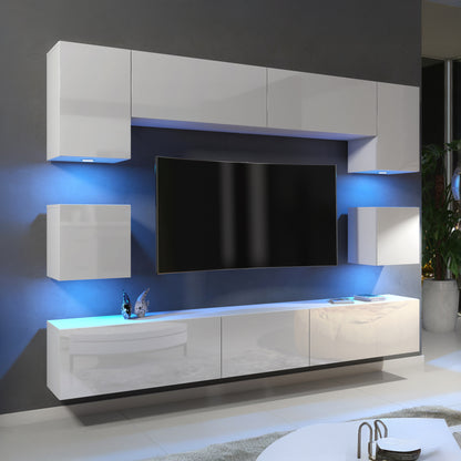 Wall Unit – High Gloss Doors – Free LED Lighting – Floating TV Cabinet Set – NOVA