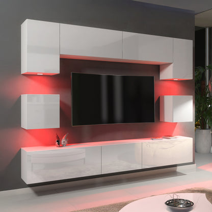Wall Unit – High Gloss Doors – Free LED Lighting – Floating TV Cabinet Set – NOVA