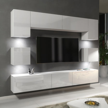 Wall Unit – High Gloss Doors – Free LED Lighting – Floating TV Cabinet Set – NOVA