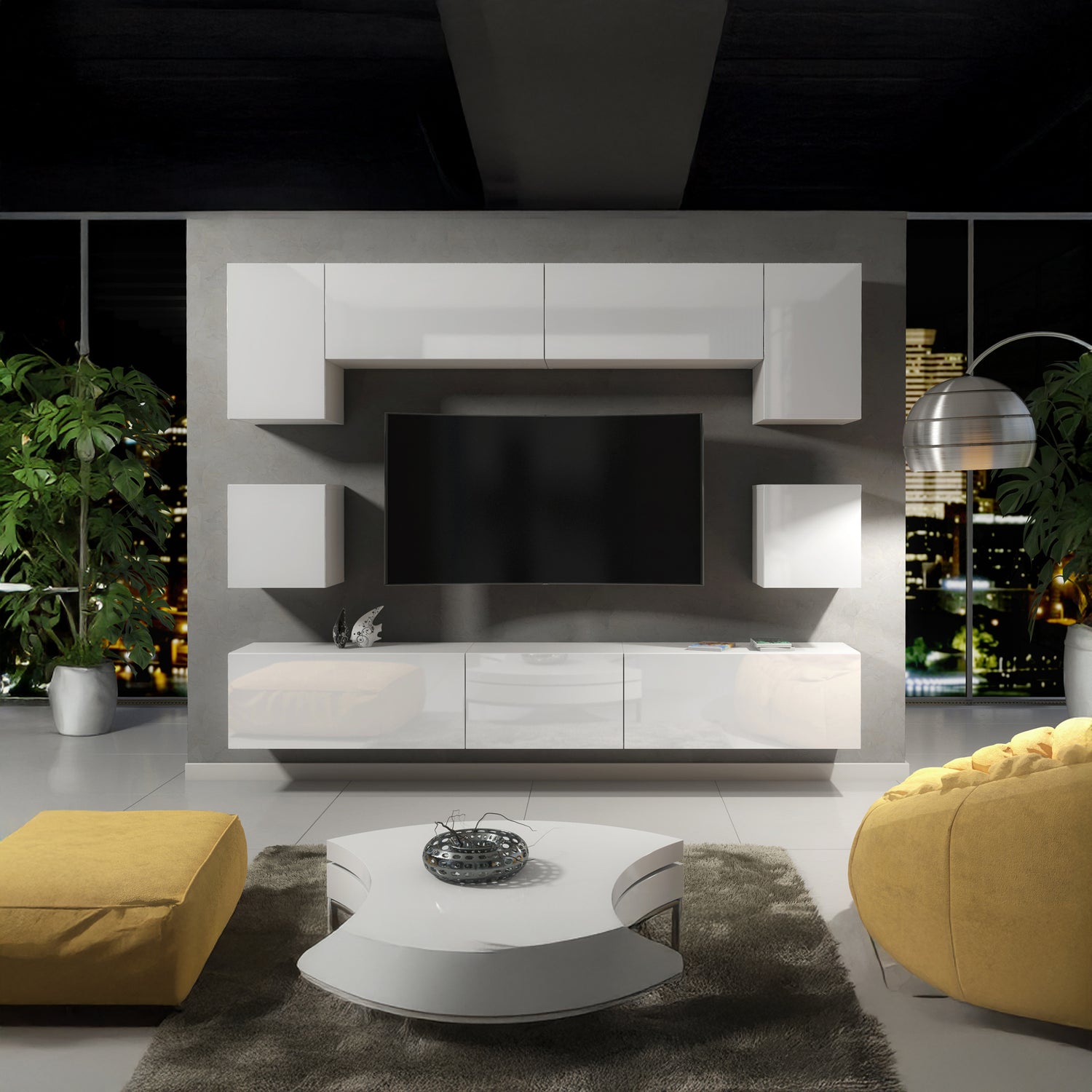 Wall Unit – High Gloss Doors – Free LED Lighting – Floating TV Cabinet Set – NOVA