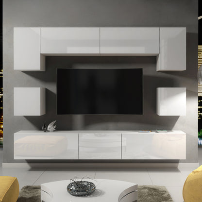 Wall Unit – High Gloss Doors – Free LED Lighting – Floating TV Cabinet Set – NOVA