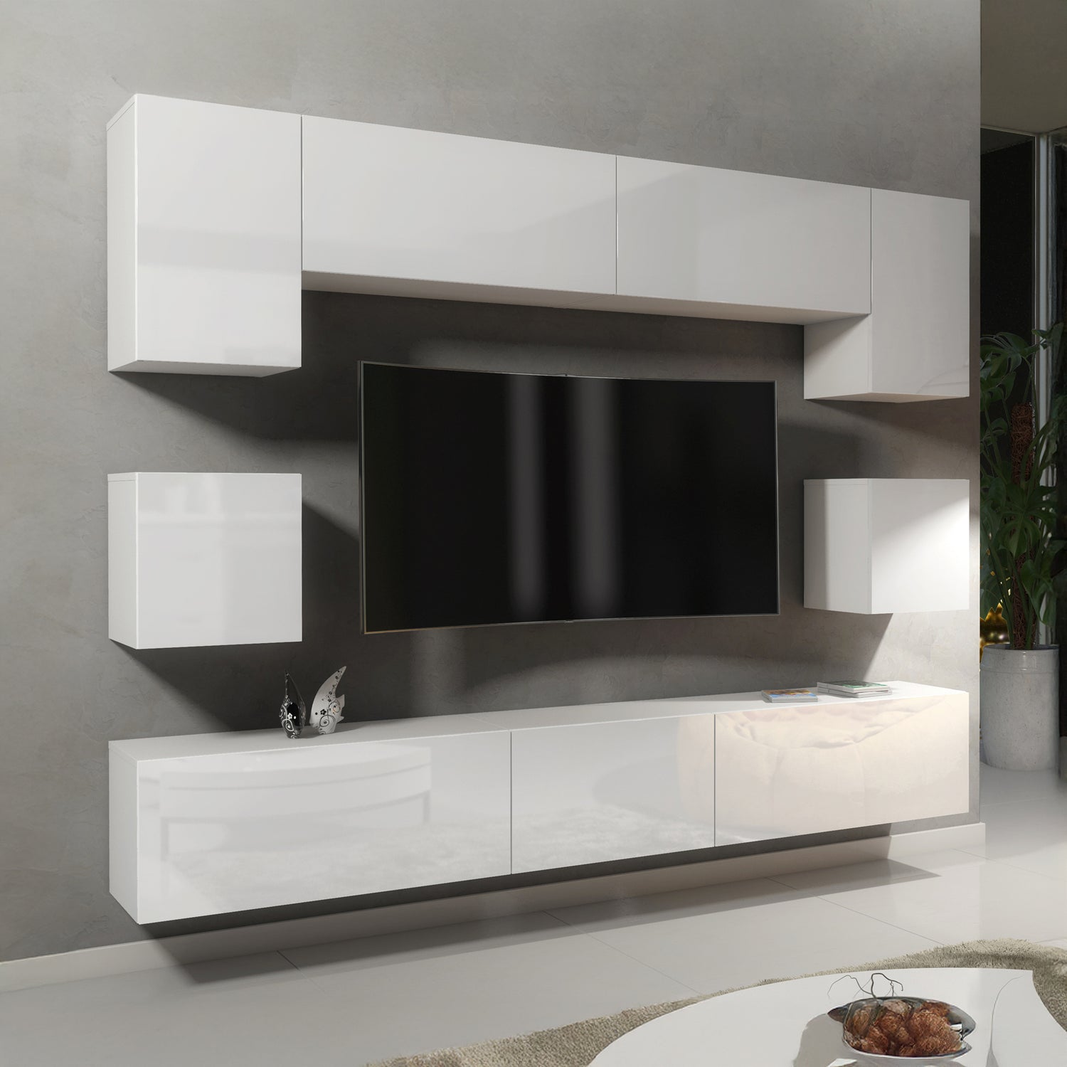 Wall Unit – High Gloss Doors – Free LED Lighting – Floating TV Cabinet Set – NOVA