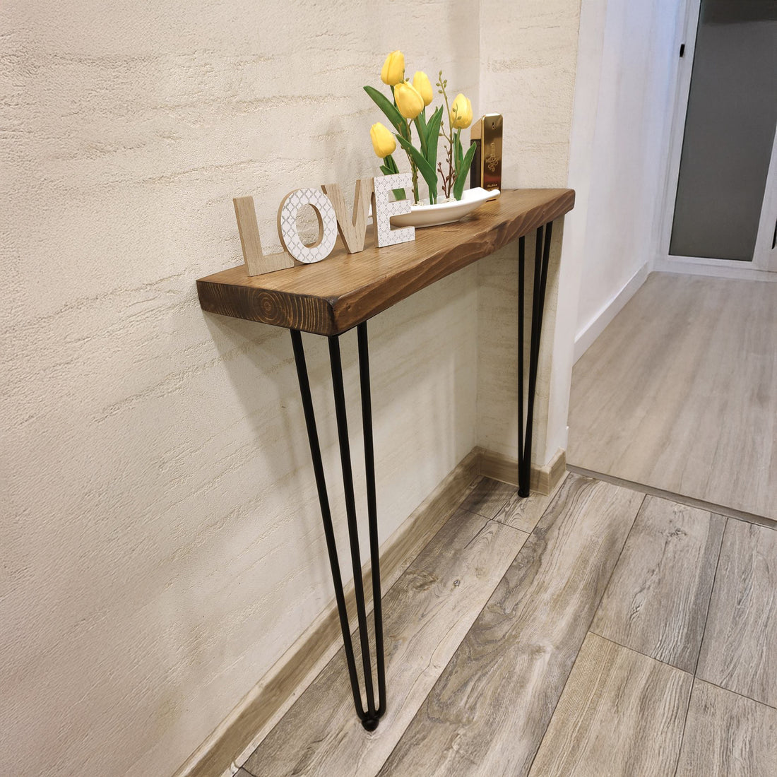 Rustic Console Table 145mm Hairpin 3R 711mm Medium Oak