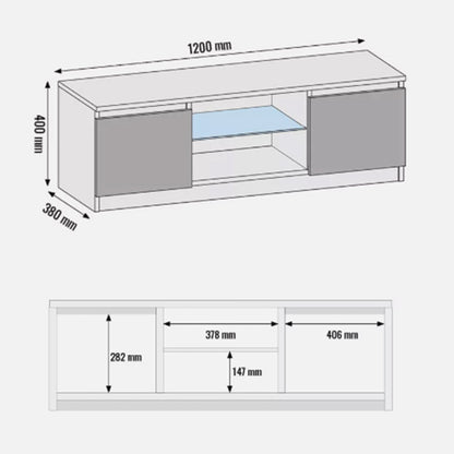 TV Stand – 120cm – High Gloss Front – LED or Non-LED – Compact Modern Unit – VELERA