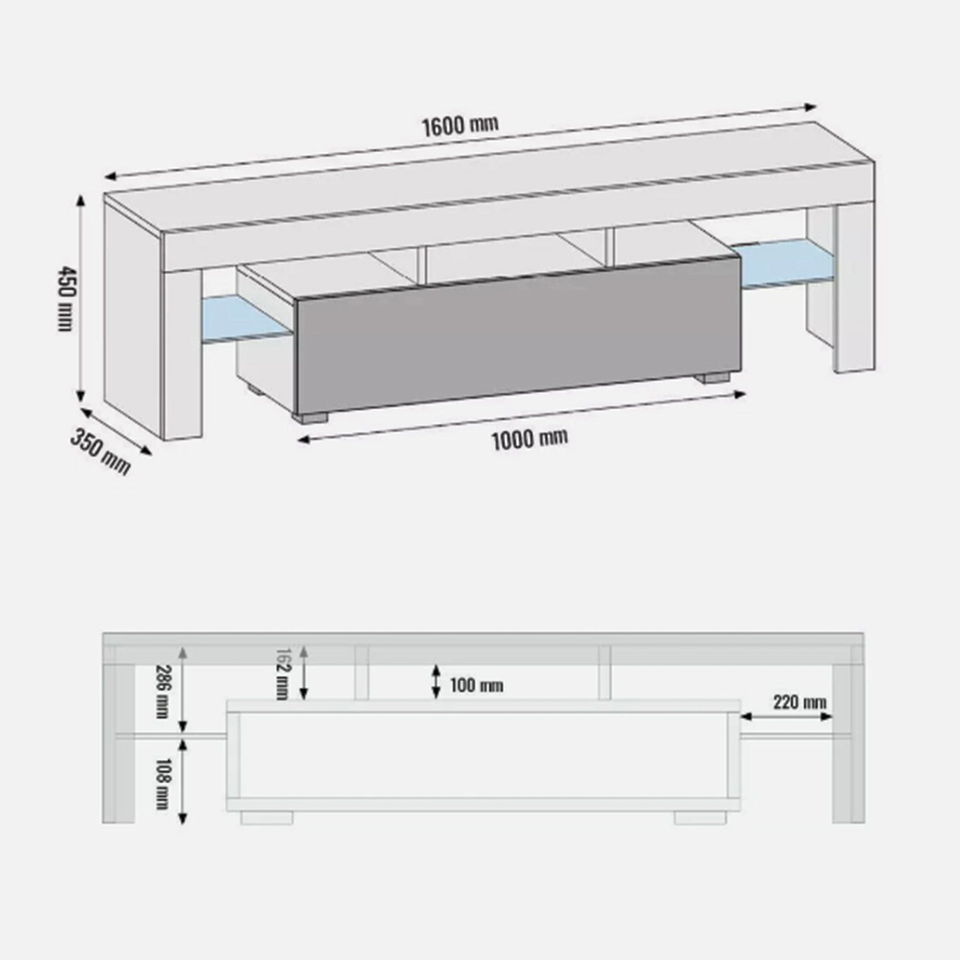 TV Stand – 160cm – High Gloss Doors – LED or Non-LED – Modern Media Unit – LUNARO