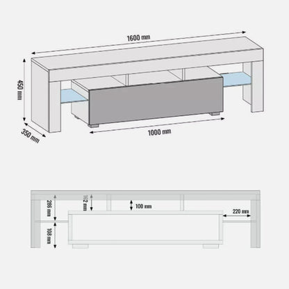 TV Stand – 160cm – High Gloss Doors – LED or Non-LED – Modern Media Unit – LUNARO
