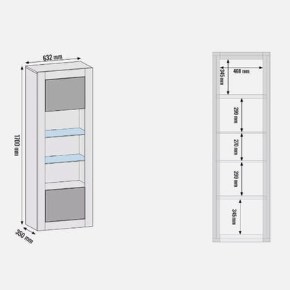 LUNARO Display Cabinet – 170cm – High Gloss Doors – LED or Non-LED – Tall Modern Unit