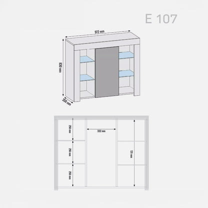 Modern Sideboard Cabinet | 97.5cm | High Gloss Door | LED or Non-LED | Black, Dark Grey, Oak &amp; Black, Oak &amp; White, White &amp; Grey, White