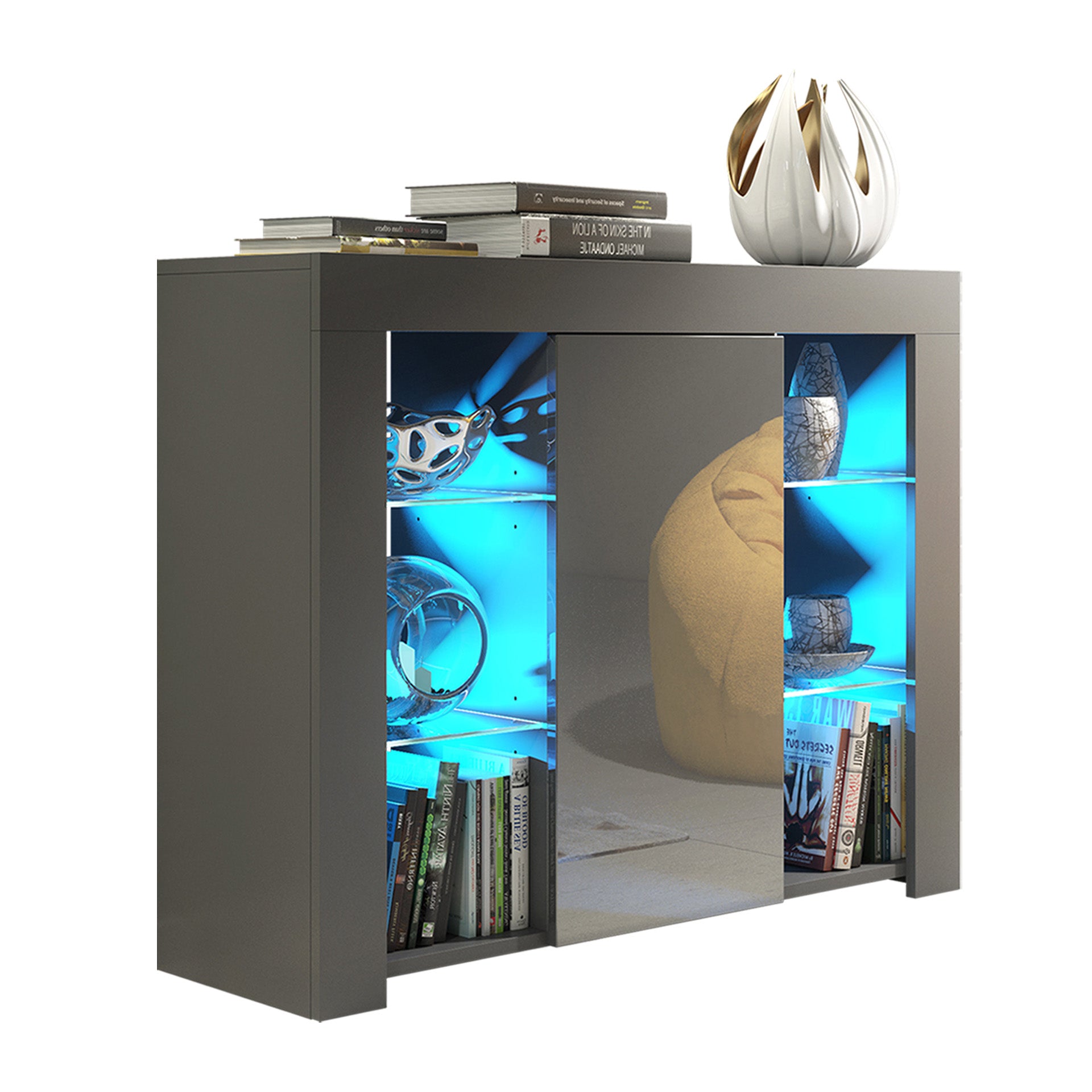 Modern Sideboard Cabinet | 97.5cm | High Gloss Door | LED or Non-LED | Black, Dark Grey, Oak &amp; Black, Oak &amp; White, White &amp; Grey, White