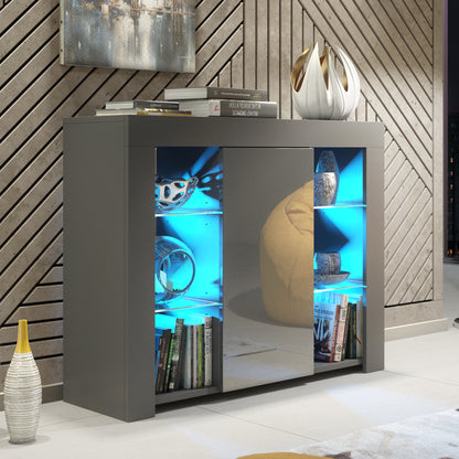 Modern Sideboard Cabinet | 97.5cm | High Gloss Door | LED or Non-LED | Black, Dark Grey, Oak &amp; Black, Oak &amp; White, White &amp; Grey, White