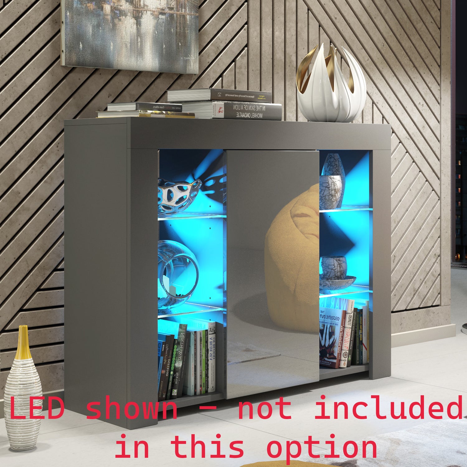 Modern Sideboard Cabinet | 97.5cm | High Gloss Door | LED or Non-LED | Black, Dark Grey, Oak &amp; Black, Oak &amp; White, White &amp; Grey, White
