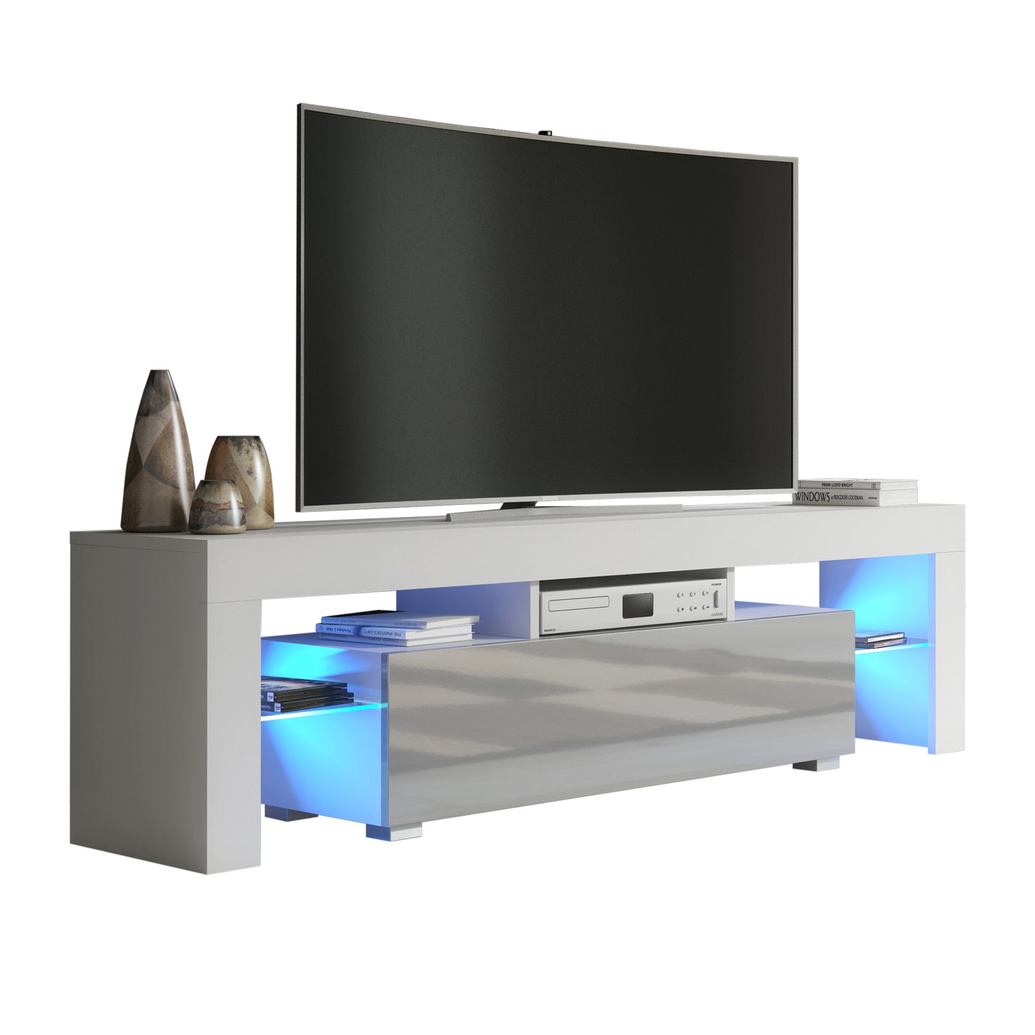TV Stand – 160cm – High Gloss Doors – LED or Non-LED – Modern Media Unit – LUNARO
