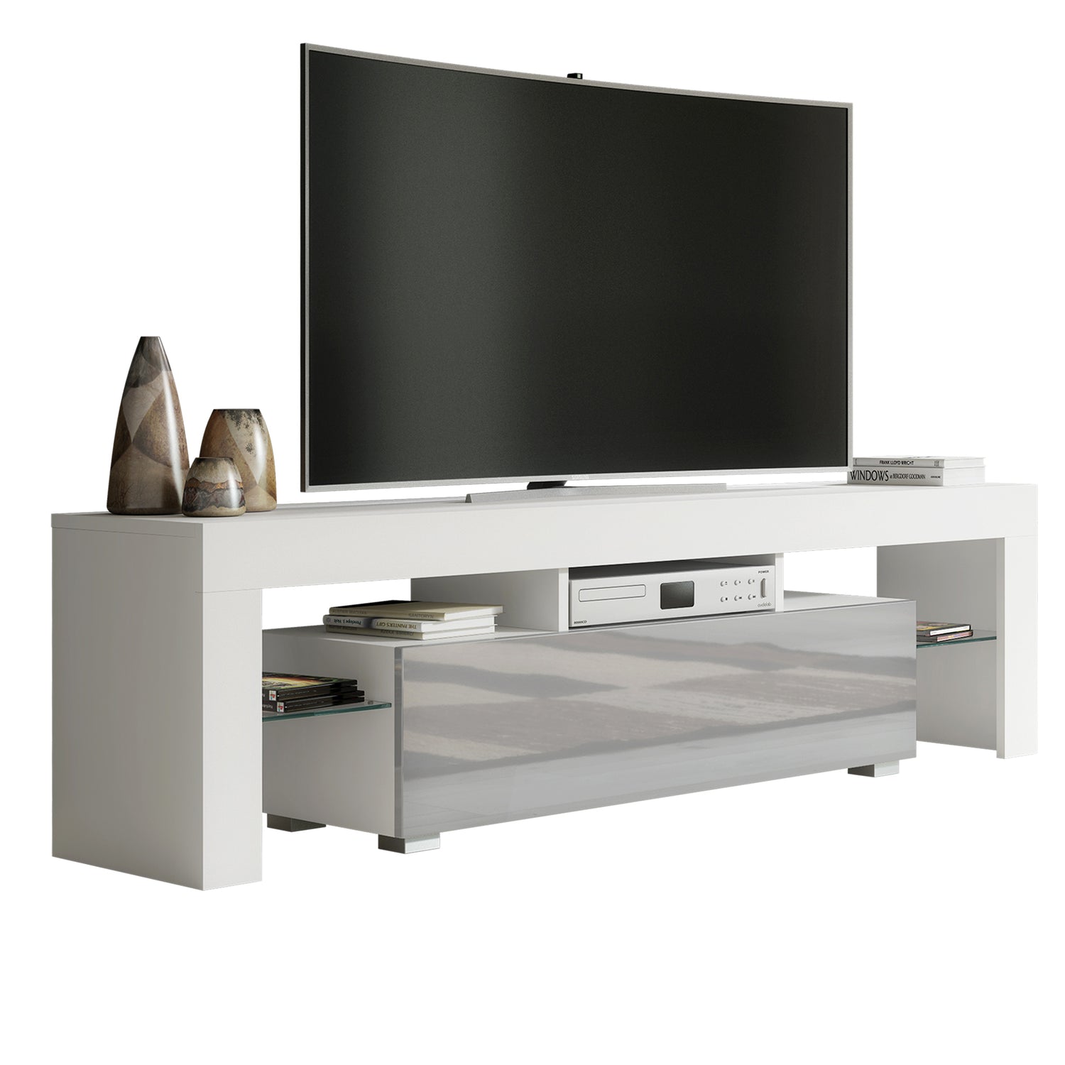TV Stand – 160cm – High Gloss Doors – LED or Non-LED – Modern Media Unit – LUNARO
